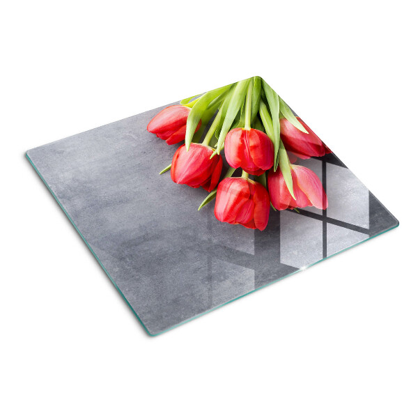 Tagliere in vetro temperato Tulipani su sfondo grigio