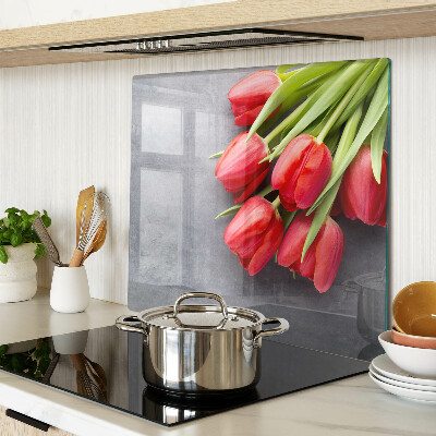 Tagliere in vetro temperato Tulipani su sfondo grigio
