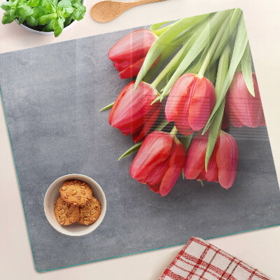 Tagliere in vetro temperato Tulipani su sfondo grigio