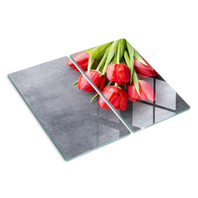 Tagliere in vetro temperato Tulipani su sfondo grigio