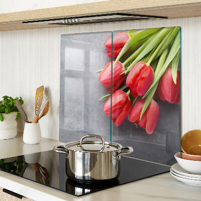 Tagliere in vetro temperato Tulipani su sfondo grigio