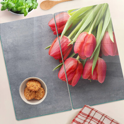 Tagliere in vetro temperato Tulipani su sfondo grigio
