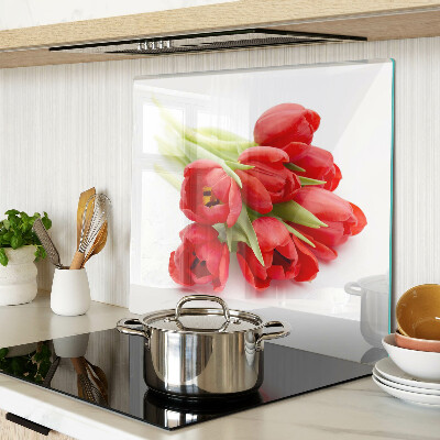 Tagliere in vetro temperato Tulipani rossi su sfondo bianco