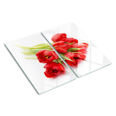 Tagliere in vetro temperato Tulipani rossi su sfondo bianco