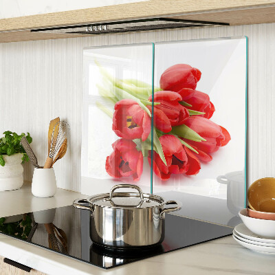 Tagliere in vetro temperato Tulipani rossi su sfondo bianco