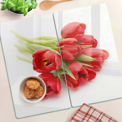 Tagliere in vetro temperato Tulipani rossi su sfondo bianco