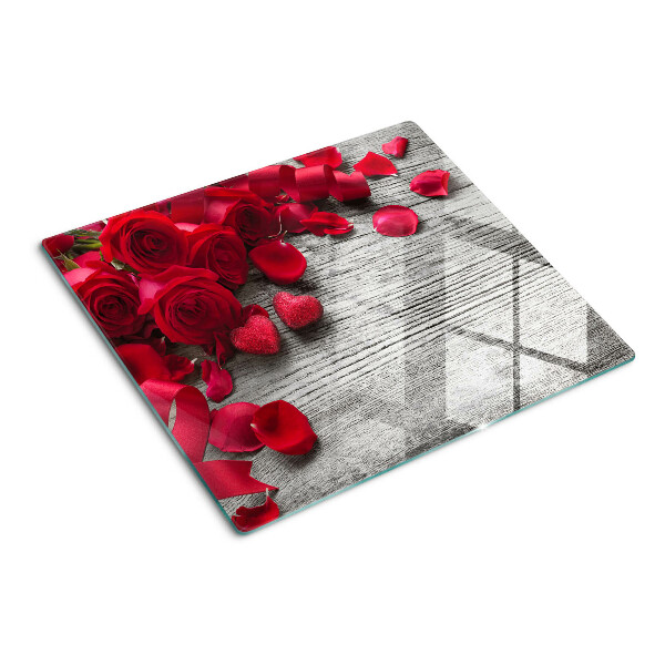 Tagliere in vetro Rose e petali di cuore