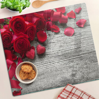 Tagliere in vetro Rose e petali di cuore