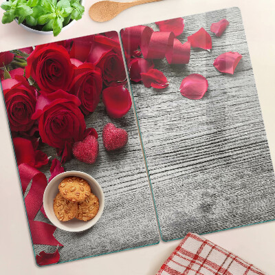 Tagliere in vetro Rose e petali di cuore