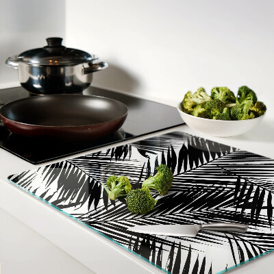 Tagliere in vetro temperato Foglie di palma in bianco e nero