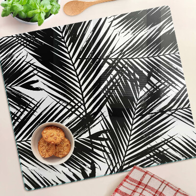 Tagliere in vetro temperato Foglie di palma in bianco e nero