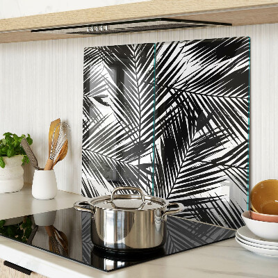 Tagliere in vetro temperato Foglie di palma in bianco e nero