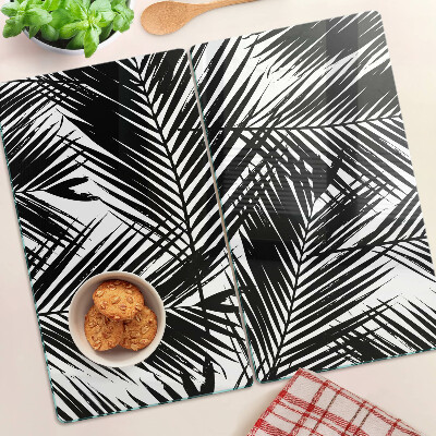 Tagliere in vetro temperato Foglie di palma in bianco e nero