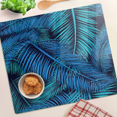 Tagliere in vetro temperato Foglie di palma nelle tonalità del blu