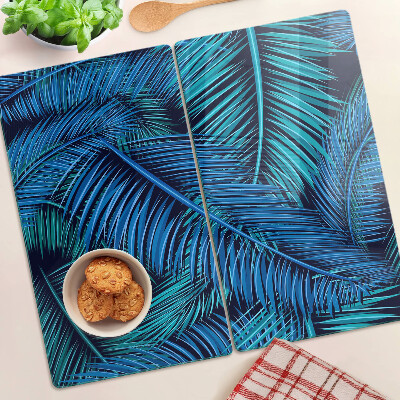 Tagliere in vetro temperato Foglie di palma nelle tonalità del blu