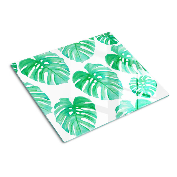 Tagliere in vetro temperato Foglie di Monstera su sfondo bianco