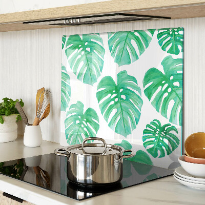 Tagliere in vetro temperato Foglie di Monstera su sfondo bianco