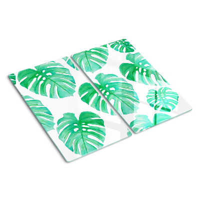 Tagliere in vetro temperato Foglie di Monstera su sfondo bianco