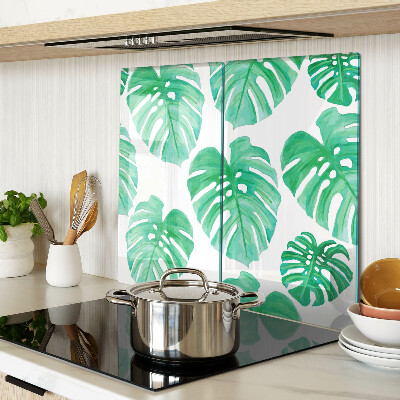 Tagliere in vetro temperato Foglie di Monstera su sfondo bianco