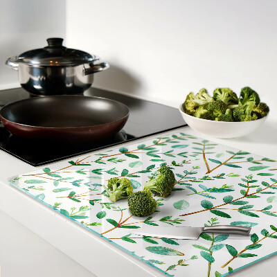 Tagliere in vetro temperato Foglie e ramoscelli in verde
