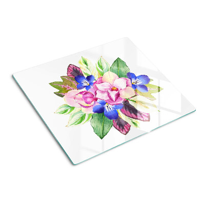 Tagliere in vetro Motivo floreale con fiori rosa e blu