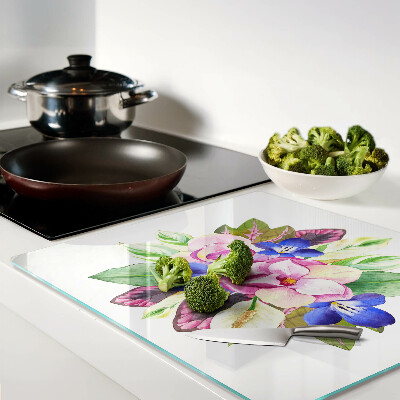 Tagliere in vetro Motivo floreale con fiori rosa e blu