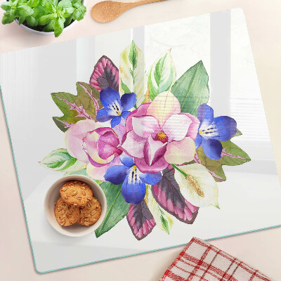 Tagliere in vetro Motivo floreale con fiori rosa e blu