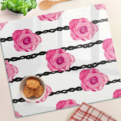 Tagliere in vetro temperato Rose su uno sfondo di linea nera