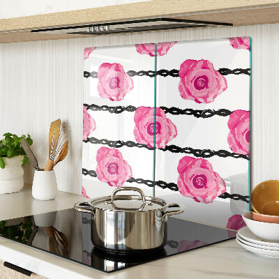 Tagliere in vetro temperato Rose su uno sfondo di linea nera