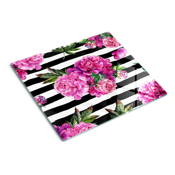 Tagliere in vetro Fiori di peonia su strisce