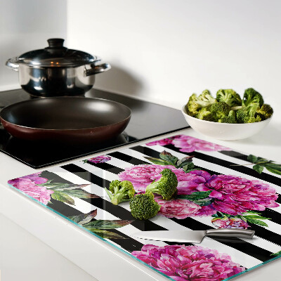 Tagliere in vetro Fiori di peonia su strisce