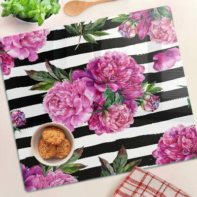 Tagliere in vetro Fiori di peonia su strisce