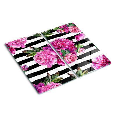 Tagliere in vetro Fiori di peonia su strisce