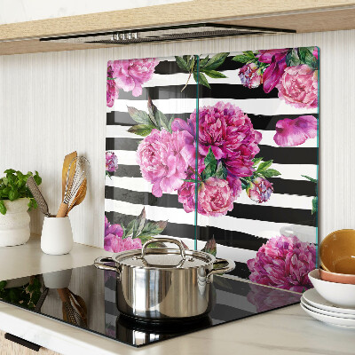 Tagliere in vetro Fiori di peonia su strisce