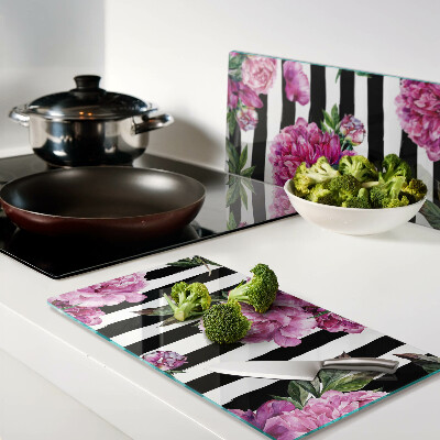 Tagliere in vetro Fiori di peonia su strisce