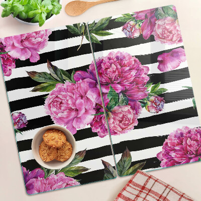 Tagliere in vetro Fiori di peonia su strisce