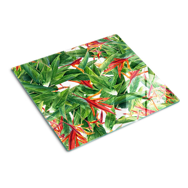 Tagliere in vetro temperato Foglie e fiori tropicali