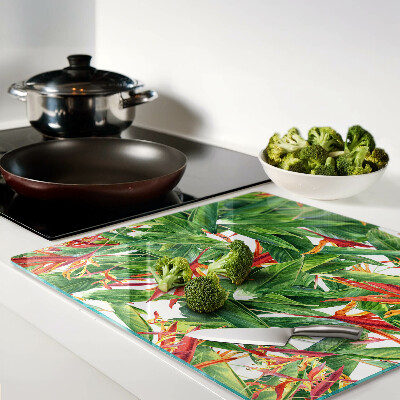 Tagliere in vetro temperato Foglie e fiori tropicali
