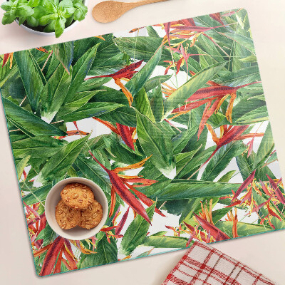 Tagliere in vetro temperato Foglie e fiori tropicali