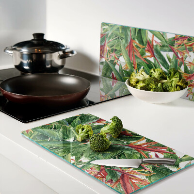 Tagliere in vetro temperato Foglie e fiori tropicali