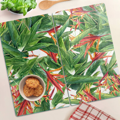 Tagliere in vetro temperato Foglie e fiori tropicali