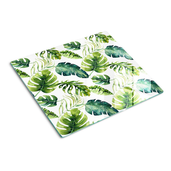Tagliere in vetro temperato Foglie di Monstera in tonalità di verde