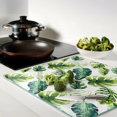 Tagliere in vetro temperato Foglie di Monstera in tonalità di verde