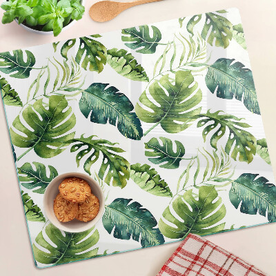 Tagliere in vetro temperato Foglie di Monstera in tonalità di verde