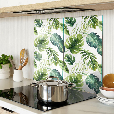 Tagliere in vetro temperato Foglie di Monstera in tonalità di verde