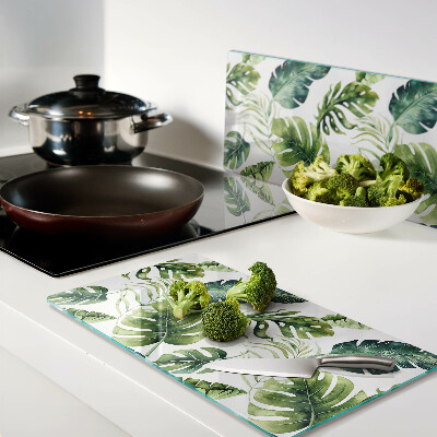 Tagliere in vetro temperato Foglie di Monstera in tonalità di verde