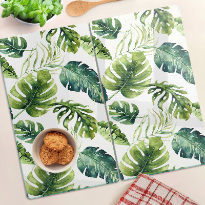 Tagliere in vetro temperato Foglie di Monstera in tonalità di verde