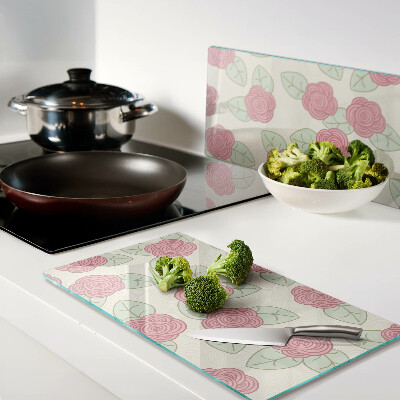 Tagliere in vetro temperato Rose sulle foglie