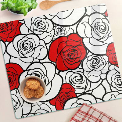 Tagliere in vetro temperato Rose bianche e rosse