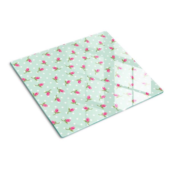 Tagliere in vetro temperato Tulipani rosa su sfondo verde